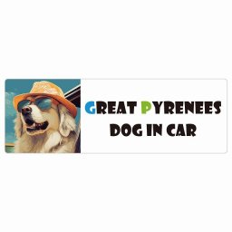Great Pyrenees グレートピレニーズ 犬 カーステッカー DOG IN CAR 海 麦わら帽子 サングラス 夏 20x6.7cm 長方形 防水 屋外 屋内 車ステッカー ステッカー 車 かっこいい おしゃれ かわいい バイク サインステッカー カーサイン