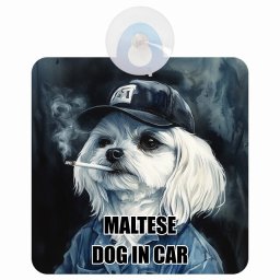 MALTESE マルチーズ DOG IN CAR 吸盤 収れん火災防止タイプ 車内用 作業服 ちょい悪 ドッグオンボード 安全対策 あおり運転 セーフティサイン 窓ガラス カーサイン 車 犬