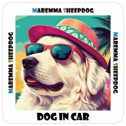 名入れ可 Maremma Sheepdog マレンマシープドッグ 犬 カーステッカー シール DOG IN CAR 海 麦わら帽子 サングラス 夏 13x13cm 正方形 防水 屋外 屋内 車ステッカーステッカー 車 バイク サインステッカー カーサイン