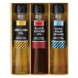 実りの秋の贈り物 オメガセレクト クッキングオイル オクルヤ セット内容/ひまわり油･黒胡麻油･EXVオリーブオイル（各90g）×各1