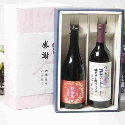 実りの秋の贈り物 感謝の贈り物ボックス 香る南高梅酒 紅南高と国産ワインセット(酸化防止剤無添加 信州コンコード赤ワイン 甘口(長野県)720ml紅南高 紀州梅酒(和歌山県)720ml
