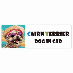 名入れ可 Cairn Terrier ケアーンテリア 犬 カーステッカー シール DOG IN CAR 海 麦わら帽子 サングラス 夏 15x5cm 長方形 防水 屋外 屋内 車ステッカーステッカー 車 バイク サインステッカー カーサイン