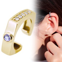 イヤーカフ レディース 18金 18k 片耳用 イヤカフ 12月誕生石 タンザナイト ノンホールピアス 2way