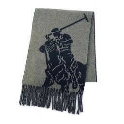 ポロラルフローレン Polo Ralph Lauren PC0178 BIG PONY JACQUARD ビッグポニー ジャガード ウール ブレンド マフラー 013 GENTS HTHR/NEVY ジェンツヘザー(グレー系)＋ネイビー