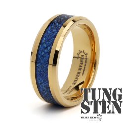 タングステン ドラゴン リング メンズ 指輪 ゴールド 18K IP ブルー お洒落 オリジナル 男性 金属アレルギー対応