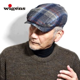 wigens ハンチング 大きいサイズあり 57cm 59cm 61cm 63cm 65cm 帽子 メンズ ハンチング帽 チェック 秋冬 ウール 暖かい 紳士帽子 ウィゲン チェック柄 ウール100% 紺 ネイビー 男性 ギフト プレゼント ラッピング 父の日