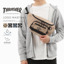 ウエストバッグ 黒 ボディバッグ ショルダー THRASHER スラッシャー Waist Bag GONZ レディース メンズ 男 女 カッコイイ スケーター 鞄 バッグ 軽い 軽量 撥水 ポケット 内ポケット 斜めがけ 大容量 ジム 散歩 気軽 丈夫 アウトドア  ユニセックス
