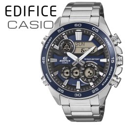 カシオ エディフィス 腕時計 メンズ ブルー シルバー アナデジ CASIO EDIFICE 海外モデル 10年電池 100m防水 ワールドタイム ストップウォッチ スーパーイルミネーター モータースポーツ プレゼント ギフト 成人 卒業 入学