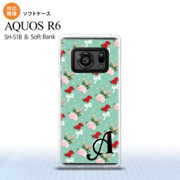 SH-51B AQUOS R6 AQUOS R6 スマホケース ソフトケース 花柄 バラ リボン ターコイズ +アルファベット メンズ レディース nk-r6-tp244i
