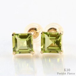 ピアス ペリドット k10 イエローゴールドk10 スタッドピアス レディースピアス スクエア 10k 10金 正方形 黄緑色 シンプル 記念日 プレゼント 誕生石