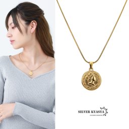 コインネックレス レディース スネークチェーン 細身 イギリス 英国 女王 女性 ゴールド 18K GP ステンレス 金属アレルギー対応