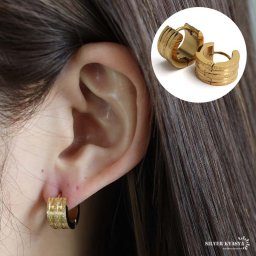 ステンレス フープピアス 太めピアス ゴールド ワイドピアス 幅広 シンプルピアス 砂目 キラキラ グリッターピアス ライン 両耳用2点 女性 レディース プチプラ 金属アレルギー対応 イヤリング