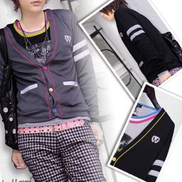 人気  A セット商品 サロン系 フォトプリントT付き ３枚重ね着カレッジカーディガン BLACK（黒） GRAY（灰色）大人気の長袖プリントロンTとカラフルボタン及びビビットカラー仕様母の日 福袋 　  2020