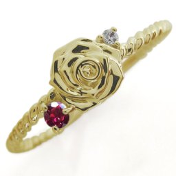 バラ リング ルビー フラワーリング ルビーリング ピンキーリング 薔薇 指輪 10金 10k 7月誕生石 ルビーの指輪 薔薇 ばら 花 縄 女性用 ジュエリー プレゼント