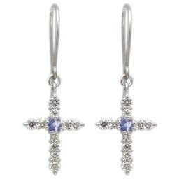 プラチナ タンザナイト ピアス クロス フックピアス