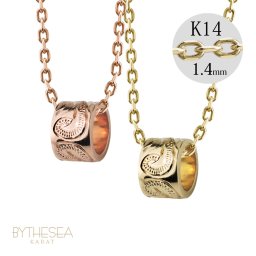 ゴールド ネックレス ハワイアンジュエリー ネックレス ゴールド ペアネックレス 2本セット スクロールチューブ 14k k14カットあずきチェーン太1.4mm 2本セット 大人 友達 BY THE SEA バイザシー カップル 夫婦 プレゼント 夏 サマー 【品番：CG-GP127P-CH1020】