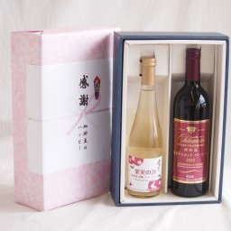 実りの秋の贈り物 感謝の贈り物ボックス林檎スパークリングと国産ワインセット(樽熟成穂坂マスカットベーリーA赤ワイン ミディアム(山梨県)750ml果実の泡 北海道林檎スパークリング500ml 