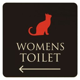 14x14cm トイレ 御手洗 TOILET トイレマーク ねこ 猫 ネコ ブラック カラー WOMENS 左 矢印 ピクトサイン 木製ドアサイン ドアプレート インテリア 施設 案内