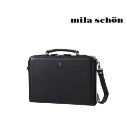 【mila schon】193521 ミラショーン クレスタ ビジネススクエアバッグ 手提げ 斜め掛け 通勤 仕事 営業 日本製 レザー 牛革 メンズ プレゼント ギフト ブラック