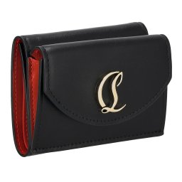 クリスチャンルブタン Christian Louboutin 財布 三つ折り財布 折りたたみ財布 小銭入れ付き 3235108 CM6S LOUBI54 COMPACT WALLET レディース ブラック+レッド系 本革 レザー