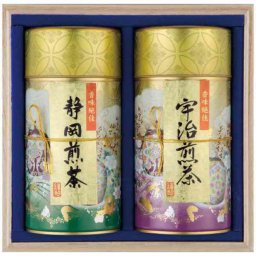 日本茶 ギフト 産地銘茶詰合せ 静岡煎茶 宇治煎茶 2缶セット 木箱入り 飲み比べ 高級 緑茶 茶葉 贈り物 お礼 内祝 法事 お祝い 贈答用