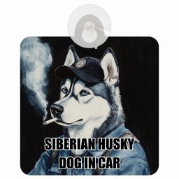 SIBERIAN HUSKY シベリアンハスキー DOG IN CAR 吸盤 収れん火災防止タイプ 車内用 作業服 ちょい悪 ドッグオンボード 安全対策 あおり運転 セーフティサイン 窓ガラス カーサイン 車 犬
