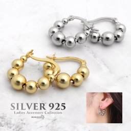 シルバー925 レディースピアス フープピアス フープ ボール 球体 シンプル 18K GP ゴールド 金属アレルギー対応 両耳用 2点セット silver 銀色 gold 金色 16G ジュエリー イヤリング 女性
