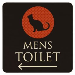 14x14cm トイレ 御手洗 TOILET トイレマーク ねこ 猫 ネコ ミッドナイト風 MENS 左 矢印 ピクトサイン 木製ドアサイン ドアプレート インテリア 施設 案内