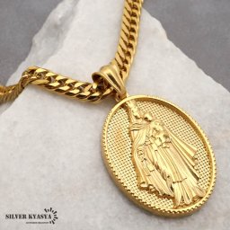 ステンレス HIPHOPネックレス ゴールド 6面カットダブル喜平チェーンネックレス 18k gp ペンダント キリスト 奇跡のメダイ ヒップホップ 50cm 60cm