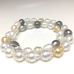 真珠 ネックレス パール 鑑別 白蝶真珠　黒蝶真珠 8.2-10.4mm マルチカラー シルバー クラスップ 79215 イソワパール