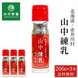 山中牧場 れん乳 北海道限定 山中煉乳 200g × 3本セット メール便  練乳 コンデンスミルク 北海道産 赤井川村余市 お取り寄せ ギフト いちご 母の日 プレゼント 人気 北海道