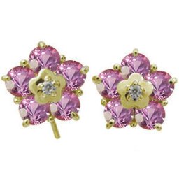 ピンクサファイア メンズピアス 花 フラワー メンズピアス キャッチ不要 フックピアス 10金 父の日 2024