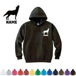 オオカミ/名入れフーデッドパーカー 左胸ワンポイント  オリジナル セミオーダーメイド 名入れ 部活 サークル 卒団記念品 チームウェア 狼、ウルフ、wolf お揃い 記念 クラブ【cf_mlh】