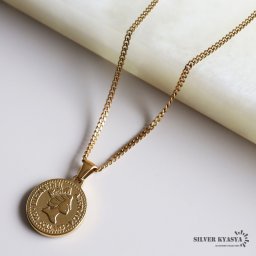 コインネックレス レディース 喜平チェーン アンティーク デザイン イギリス エリザベス女王 エリザベス2世 女性 ゴールド 18K GP ステンレス 金属アレルギー対応 ペンダント
