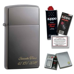 名入れ 彫刻 ZIPPO ライター 消耗品付き（オイル＆替え石）ギフトセット #20492 ブラックアイススリム 永久保証