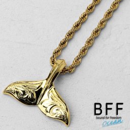 BFF ブランド ホエールテールネックレス シルバー925 小ぶり ネックレス ゴールド 18K GP gold 金色 尻尾 ロープチェーン ハワイアンジュエリー 刻印 手彫り 金属アレルギー対応 専用BOX付属