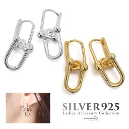 ピアス 金属アレルギー対応 レディース シルバー925 18KGP フープピアス チェーン 2連 ゴールド シルバー 金 銀 シンプル 両耳用 2点セット イヤリング 女性