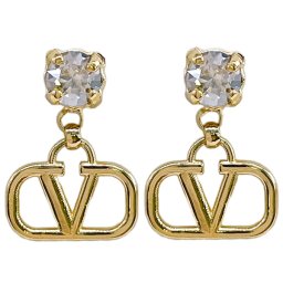 ヴァレンティノ VALENTINO ピアス 5W2J0H29 YCW MH5 Vロゴ メタル クリスタル ゴールド シルバーシェイド VLOGO SIGNATURE STRASS PENDANT EARRINGS