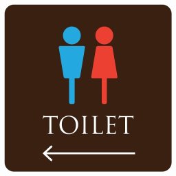 トイレ 御手洗 TOILET トイレマーク ブラウン＆カラー 男女マーク 左 矢印 ピクトサイン ステッカー シール 塩ビ製 サイン ウォールステッカー インテリア 施設 案内