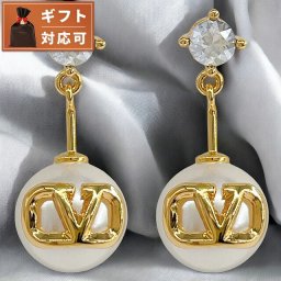 ヴァレンティノ VALENTINO 5W2J0W80 HJY Y49 Vロゴ シグネチャー メタル クリスタル レジンパール ピアス ゴールド/クリーム レディース アクセサリー
