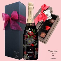 ワイン ギフト ワインセット 【花柄 シャンパン×チョコ】【A.ベルジェール キュヴェ フルール 正規品 シャンパン× ショコラ 3個入】ショコラ ボンボンショコラ リボン包装 「パッション タンザニア メキシック」