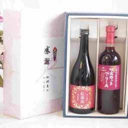 実りの秋の贈り物 感謝の贈り物ボックス 香る南高梅酒 紅南高と国産ワインセット(山梨県産葡萄100％使用 マスカットベーリーA赤ワイン ライトボディ(山梨県)720ml紅南高 紀州梅酒(和歌山県)720ml