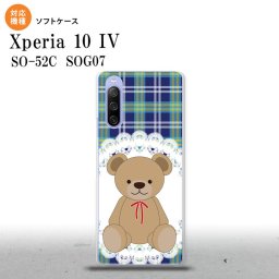 SO-52C SOG07 Xperia 10IV スマホケース 背面ケースソフトケース くま チェック レース 青 2022年 7月発売 nk-xp104-tp758