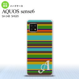 SH-54B SHG05 AQUOS sense6 スマホケース ハードケース ボーダー ターコイズ +アルファベット メンズ レディース nk-sens6-702i