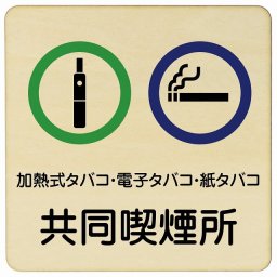 9x9cm 加熱式タバコ・電子タバコ・紙タバコ共同喫煙所 木製ドアサイン 正方形 商業施設 飲食店 旅館 ホテル レンタル イベント表示 場所 掲示 案内板 ピクトサイン