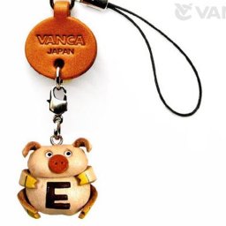 イニシャル動物 ぶた E  携帯ストラップ【レザー 本革 VANCA バンカクラフト革物語 国産 ハンドメイド 贈り物 即納】