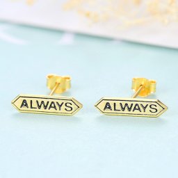 ピアス 両耳用 シルバー925 イエローゴールド シルバー スタッド 石なし カジュアル ニッケルフリー 文字入り always メッセージ ce0207