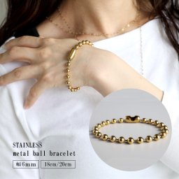 ラージボールブレスレット ゴールド 18k gp gold ステンレス ボールチェーンブレスレット 太幅 6mm チェーンブレスレット レディース 金属アレルギー対応 女性