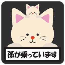 孫が乗っています 祖父母と孫 ねこ ブラック カーサイン 車 マグネットステッカー マグネット 強力 13x13cm 正方形 防水 屋内 屋外 セーフティサイン 安全運転 車内用 煽り運転対策 安全対策 カーサイン イラスト かわいい