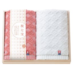 祝七宝 フェイスタオル2P(国産木箱入)  ／タオル 日用品・ヘルスケア お中元 御中元 ギフト 暑中 残暑 お盆 初盆 新盆 お供 御供 ギフト 2026 送料無料 ギフト プレゼント プチギフト 内祝い 快気祝い 出産祝い 結婚祝い 引出物 新築祝い お返し